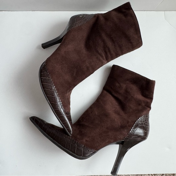 Nine West Top Dollar suede and croc print Dark Brown Suede leather Ankle Booties - Picture 5 of 14
